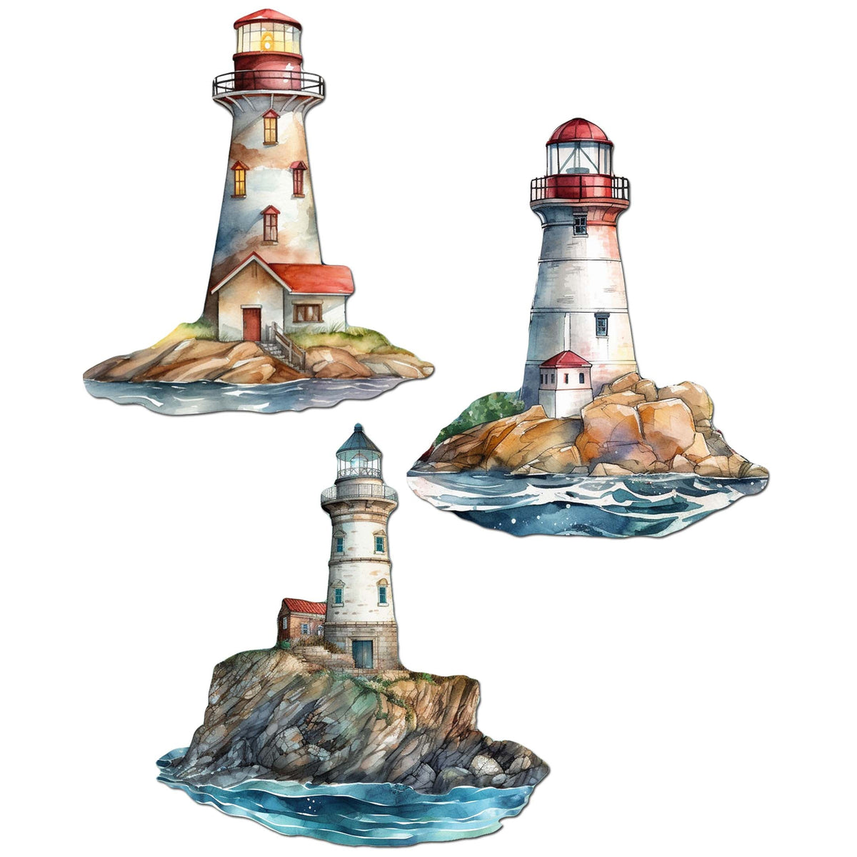 Lighthouse Clip-On Eco Wood Decorative Ornaments Set of 3 by G. Debrekht - Coastal Decor - 8091022C-S3