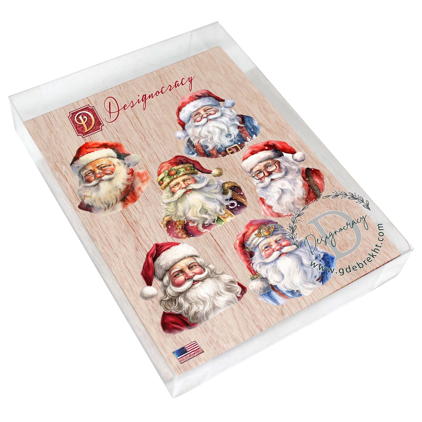 Jolly Santa Faces Decorative Eco Wood Magnets Set of 6 by G. Debrekht - Christmas Santa Snowman Décor - 8090045G-S6