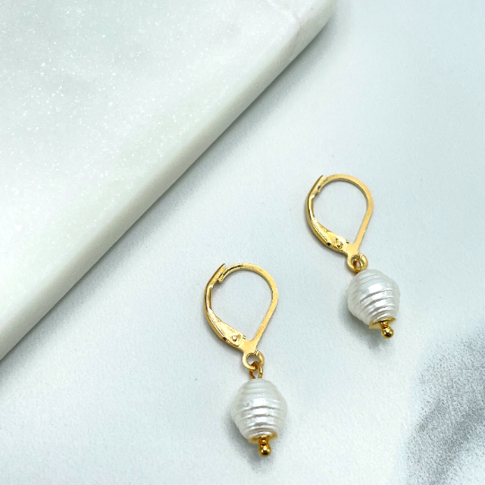 Luxus Accessories 18K Gold Filled Simulated Baroque Pearl Hoop Earrings, Pearl Drop Dangle Earrings