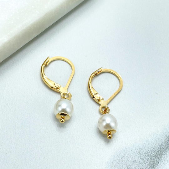 Luxus Accessories 18K Gold Filled Simulated Baroque Pearl Hoop Earrings, Pearl Drop Dangle Earrings