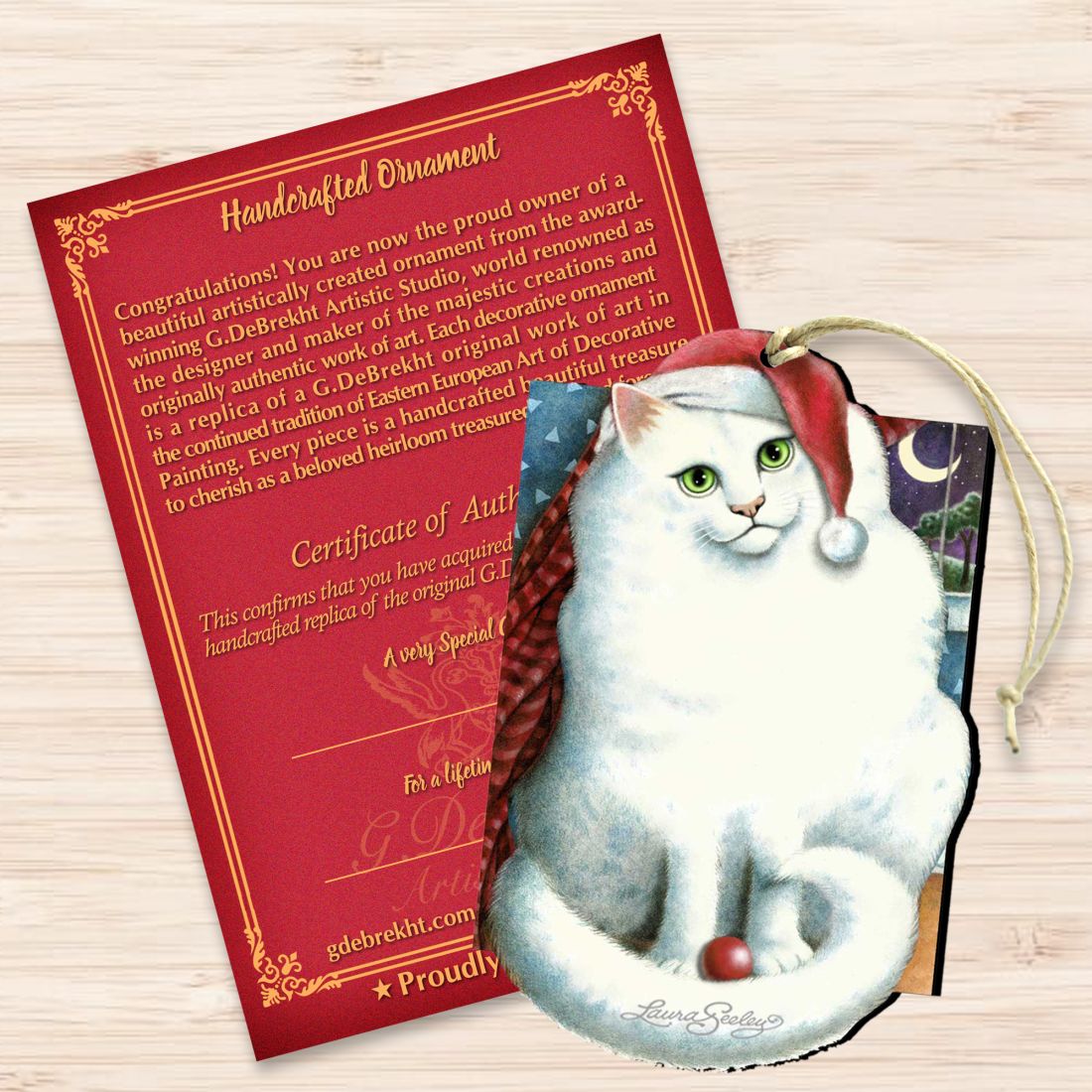 Marshmallow Santa Cat Wooden Ornaments Pets by Laura Seeley - Pets Dog and Cats Decor - 8512058-LS