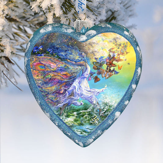 Butterfly Fairy Heart Glass Ornament Limited Edition by Josephine Wall - Christmas Decor - 738-409-JW