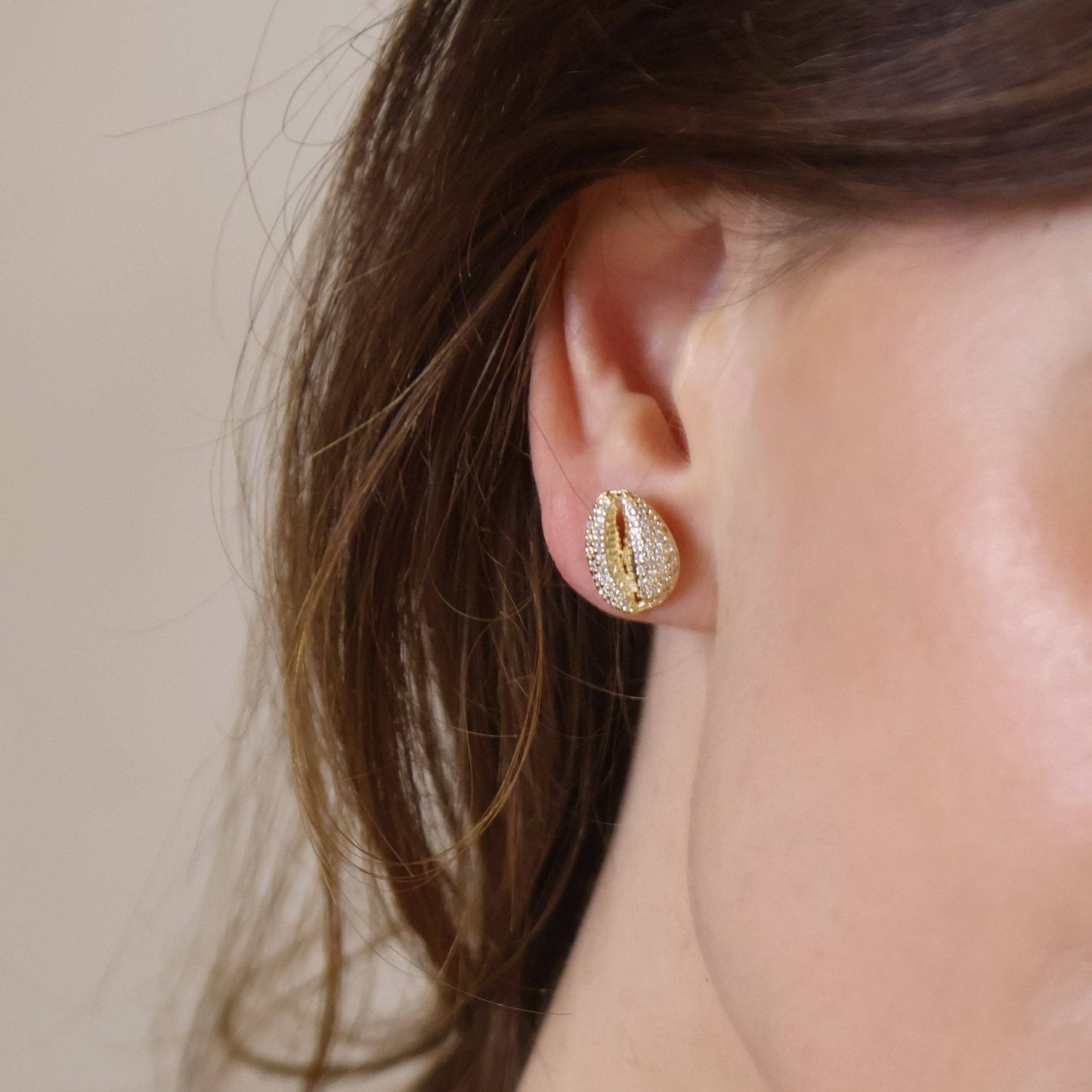 18K Gold Filled Cowrie CZ Stud Earrings