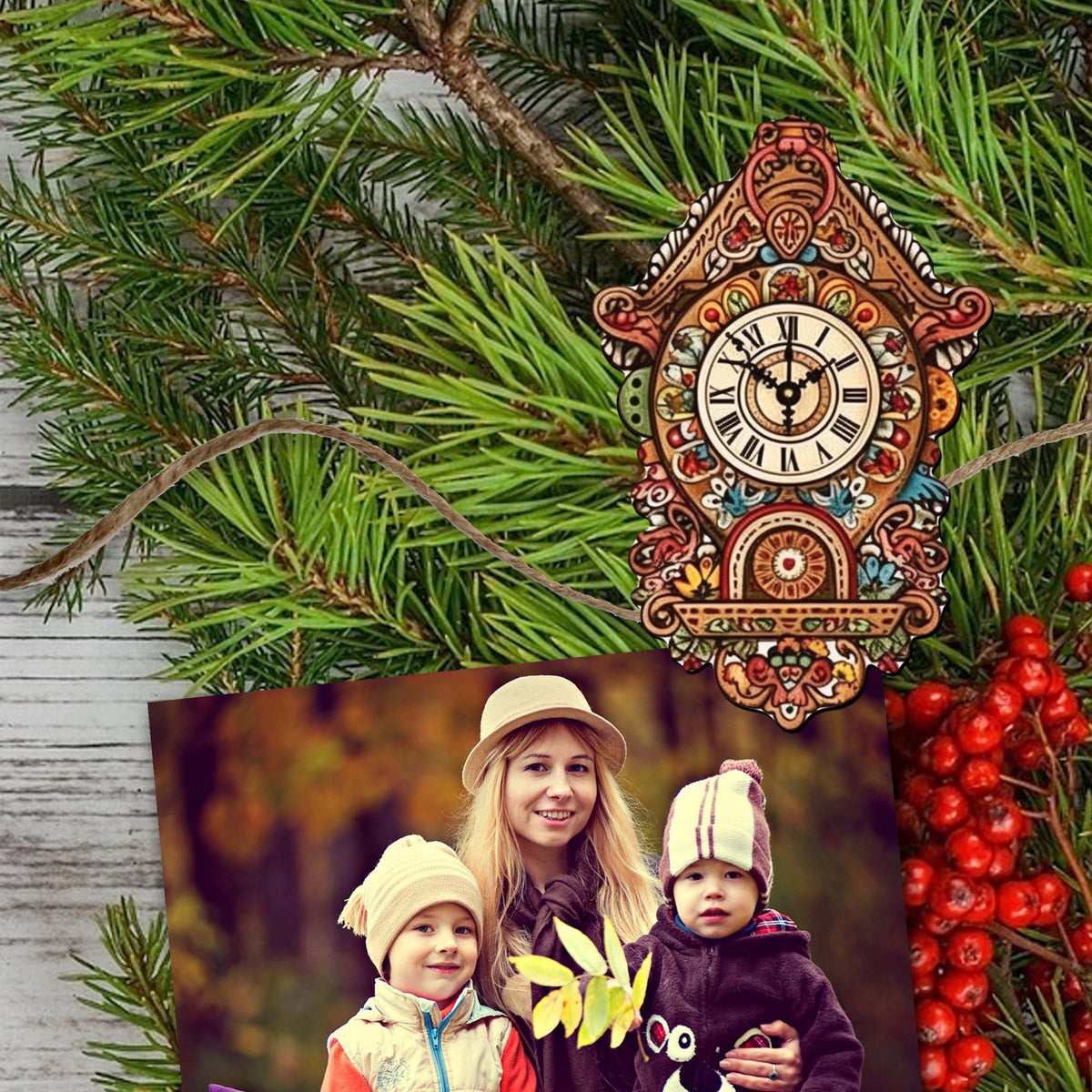 Miniature clock Clip-On Eco Wood Decorative Ornaments Set of 3 by G. Debrekht - Christmas Decor - 8091020C-S3
