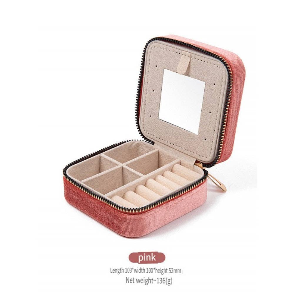 Velvet Zipper Jewelry Case with Mirror Women N6E061