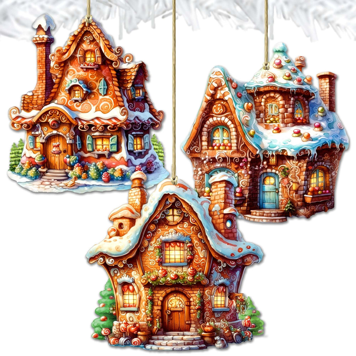 Fairy Tale Houses Wooden Ornaments Set of 3 by G. Debrekht - Christmas Decor - 8100191S3