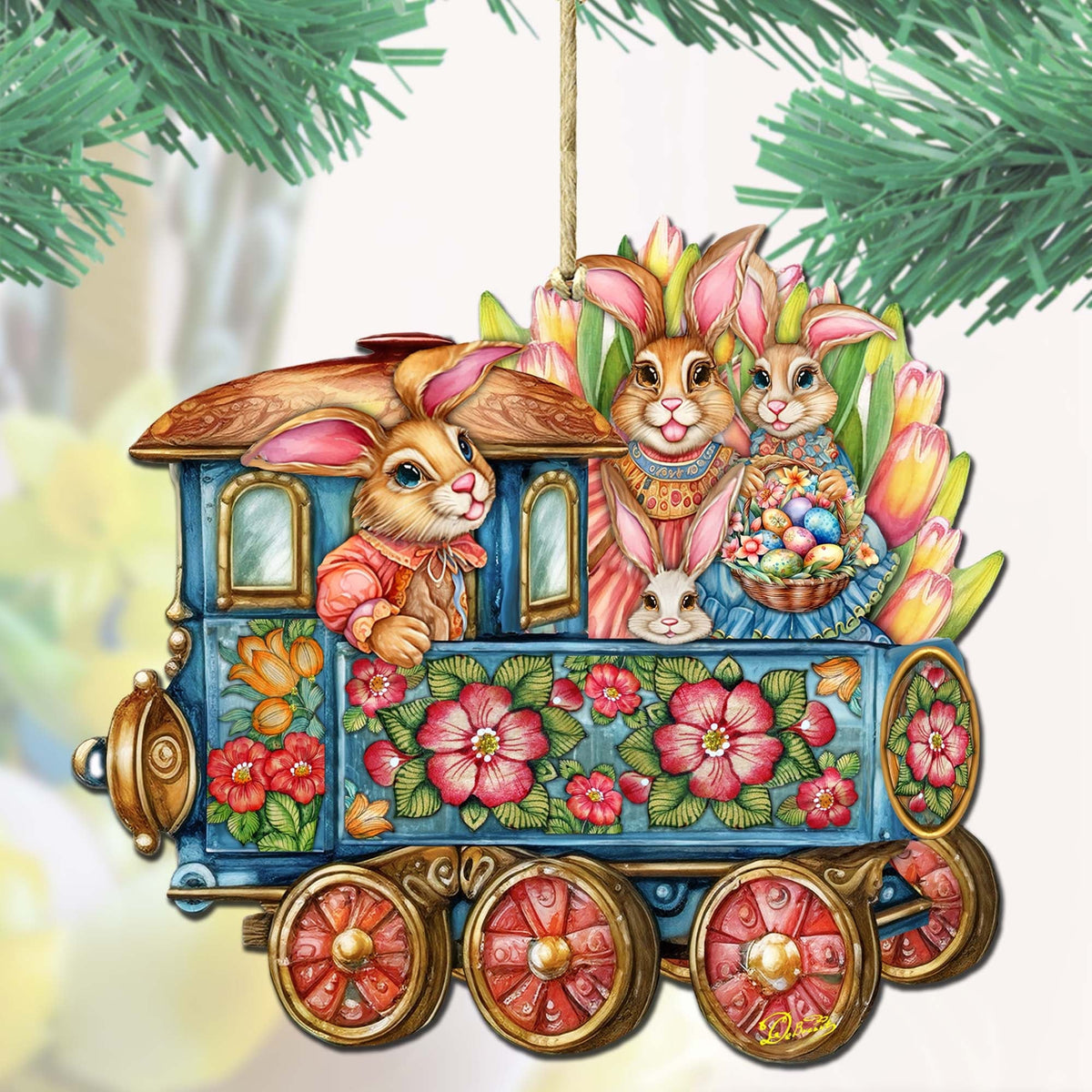 Easter Bunny Train Wooden Ornaments by G. DeBrekht Easter Spring Decor - 8652781