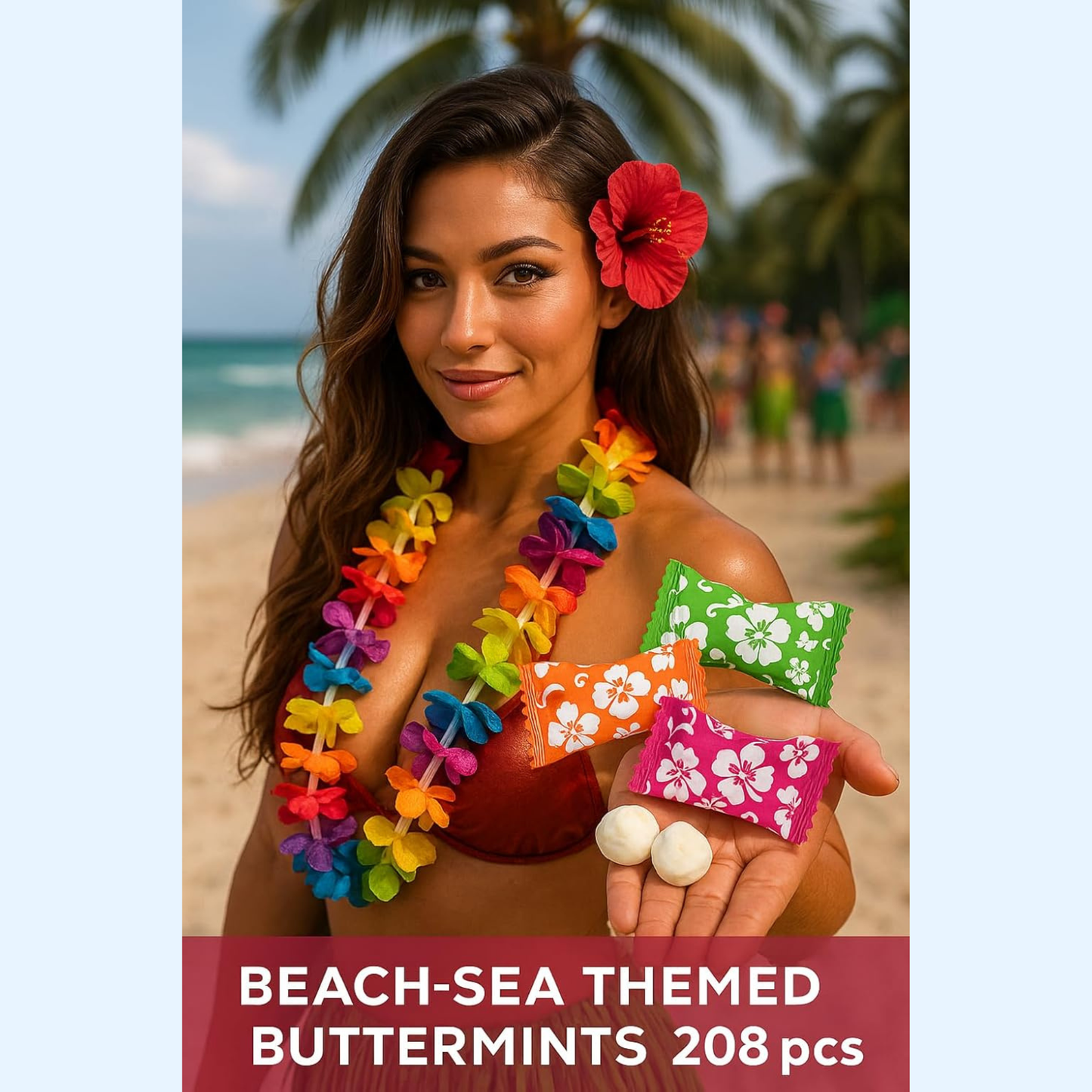 Hibiscus Buttermints 220ct – Hawaii Candy for Hawaiian Party, Beach Themed Candy Buffet, Moana Party Favors, Tropical Aloha Mints, Buttermints Individually Wrapped in Bulk