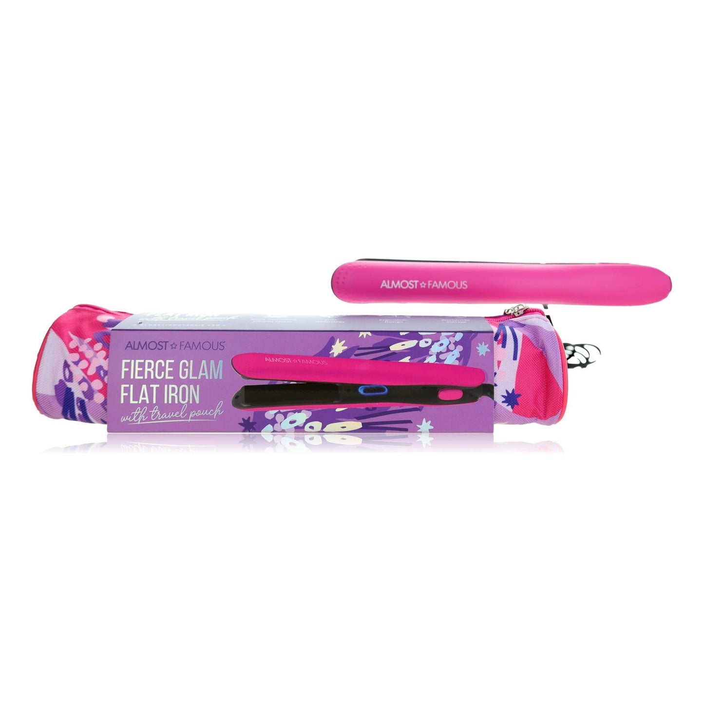 Fierce Glam, Flat Iron With Travel Pouch - Pink