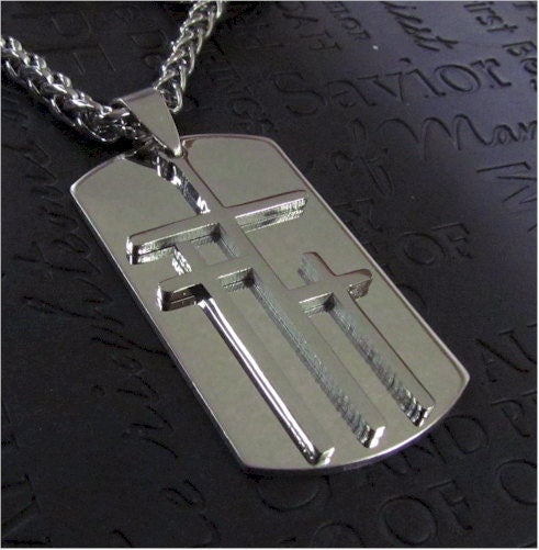 3 crosses dog tag silver gold 3 triple cross medallion stainless steel heavy braided chain