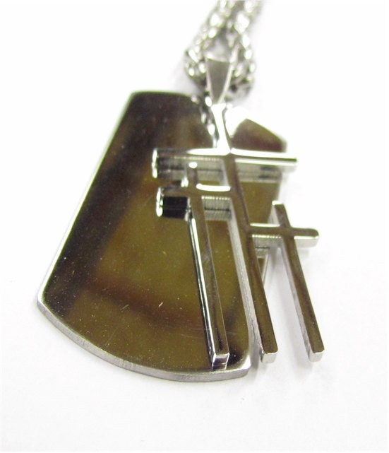 3 crosses dog tag silver gold 3 triple cross medallion stainless steel heavy braided chain