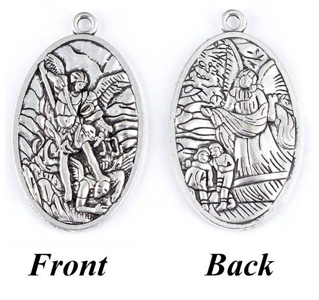 Saint Michael Medal Silver St Michaels Cast Medallion Firefighters Prayer Stainless Steel Chain Patron Saint of Police Officers Soldiers