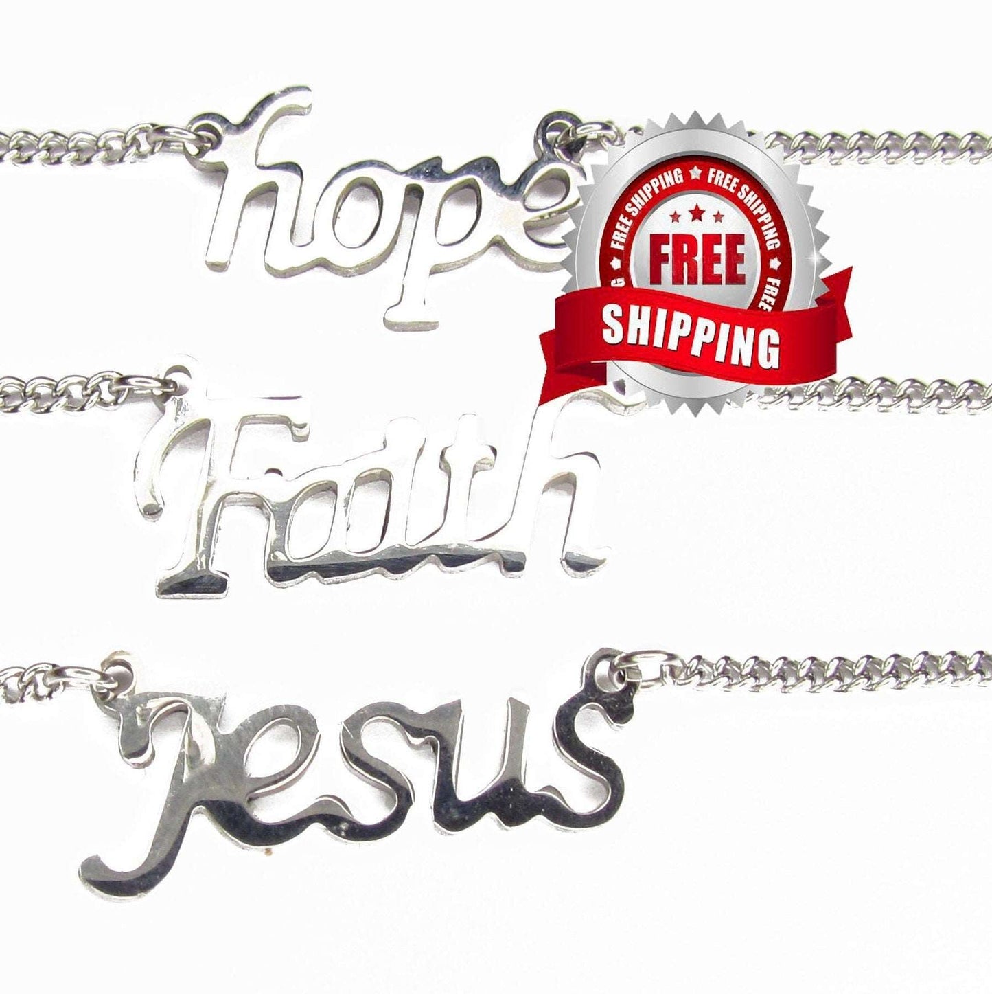 Silver Hope Faith Jesus Choker Necklace Cross Pendant Cutout Necklace Chain for Girls Women Christian Jewelry script jewellery