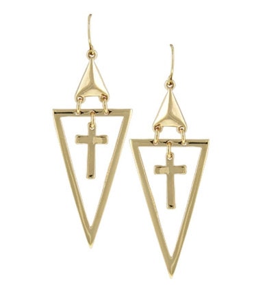 Cross Earrings Hollow Triangle Inverted Gothic Anime Silver Gold Vintage Style Dangle Drop Earring for Women Jewelry for Girls
