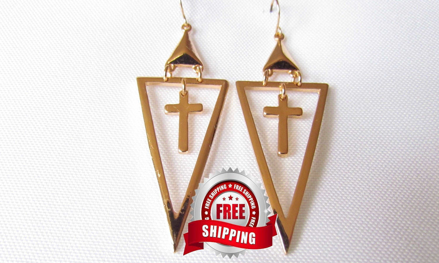 Cross Earrings Hollow Triangle Inverted Gothic Anime Silver Gold Vintage Style Dangle Drop Earring for Women Jewelry for Girls