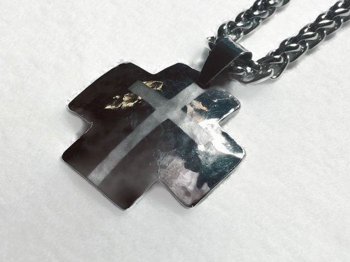 Iron cross necklace for men handmade custom silver waterproof pendant keel chain hand hammered
