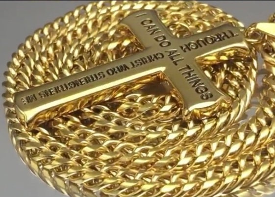 Large I can do all things Cross Waterproof Necklace Philippians 4:13 through Christ who strengthens me Pendant for men Stainless Steel