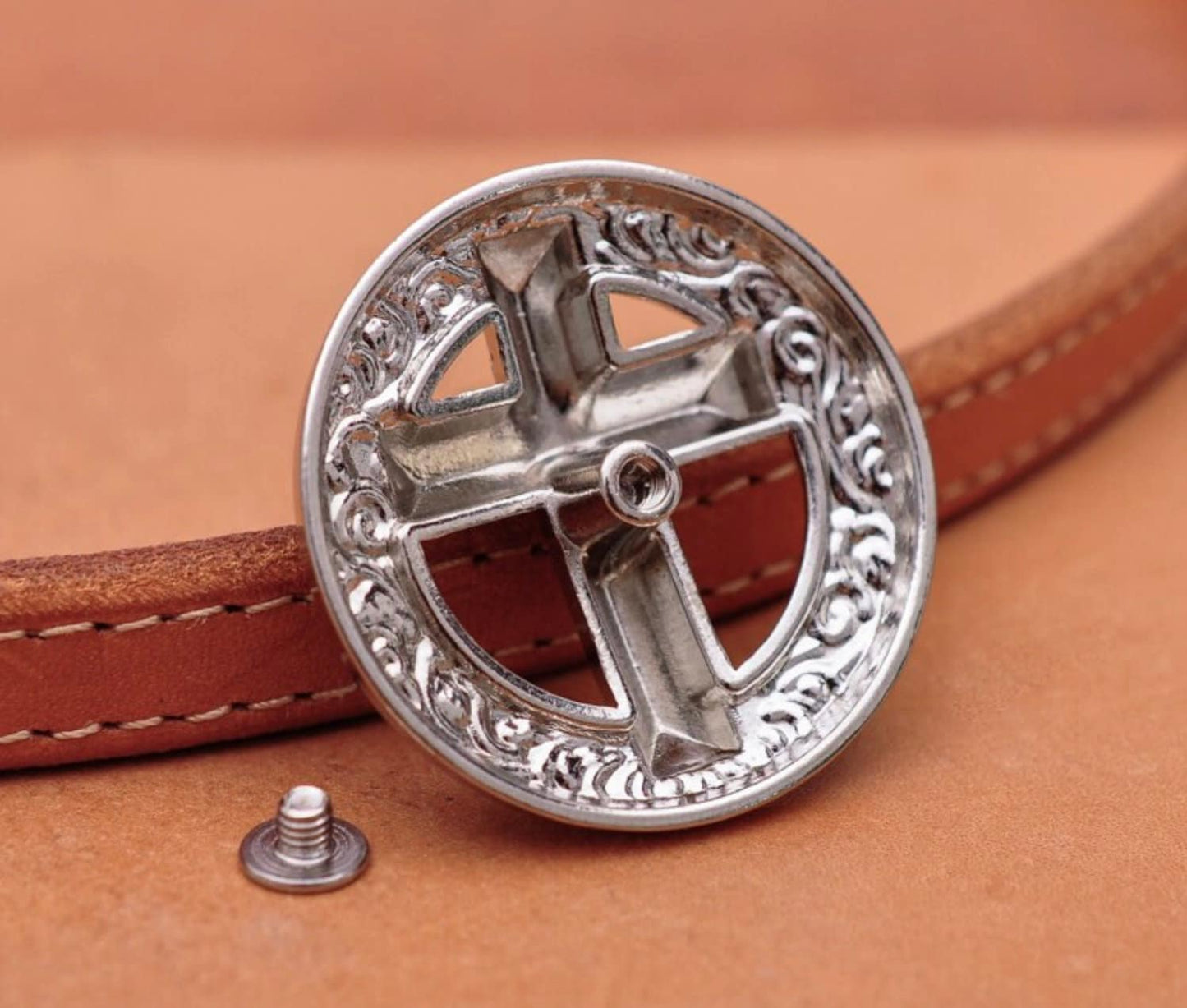 Set of 5 - Cross Concho Belt Silver Gold Accent Hat Leather Working Components Cast Western Stamped Stainless Steel 2 Color Jesus Jewelry