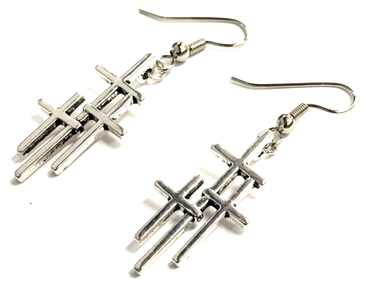 3 crosses earrings silver triple cross vintage style for women