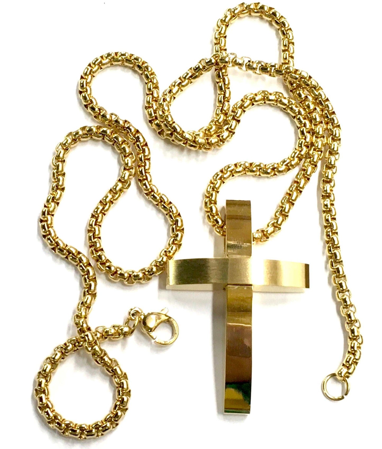 Cross Necklace Men Silver Black Gold Modern Classic Pendant All Stainless Steel Boys Heavy Braided Chain Jewelry