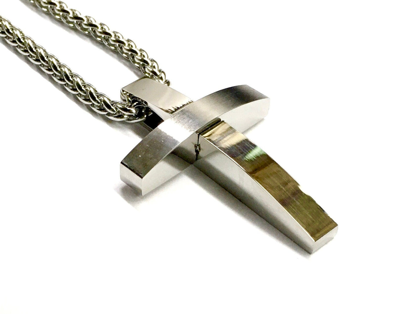 Cross Necklace Men Silver Black Gold Modern Classic Pendant All Stainless Steel Boys Heavy Braided Chain Jewelry