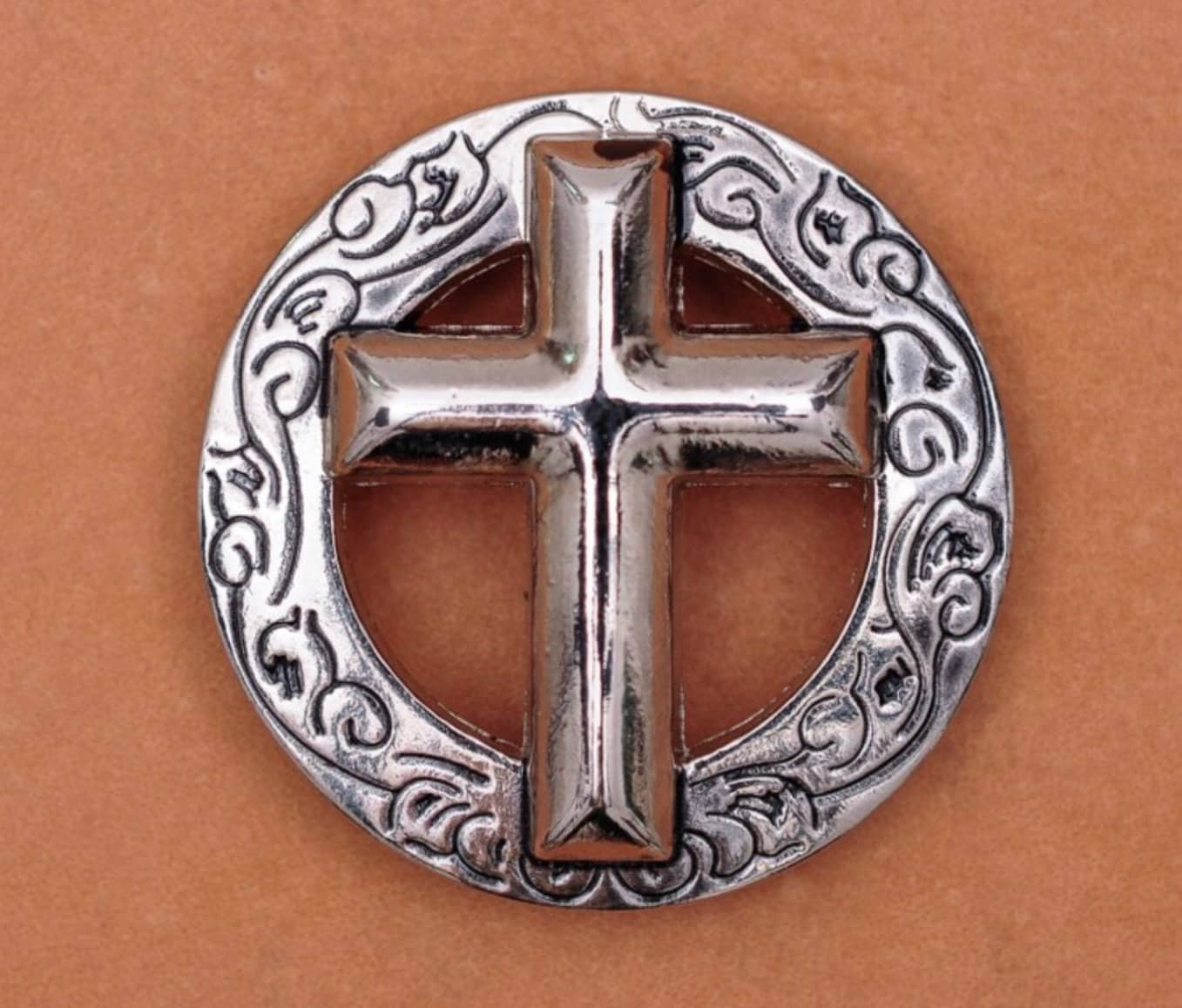 Set of 5 - Cross Concho Belt Silver Gold Accent Hat Leather Working Components Cast Western Stamped Stainless Steel 2 Color Jesus Jewelry