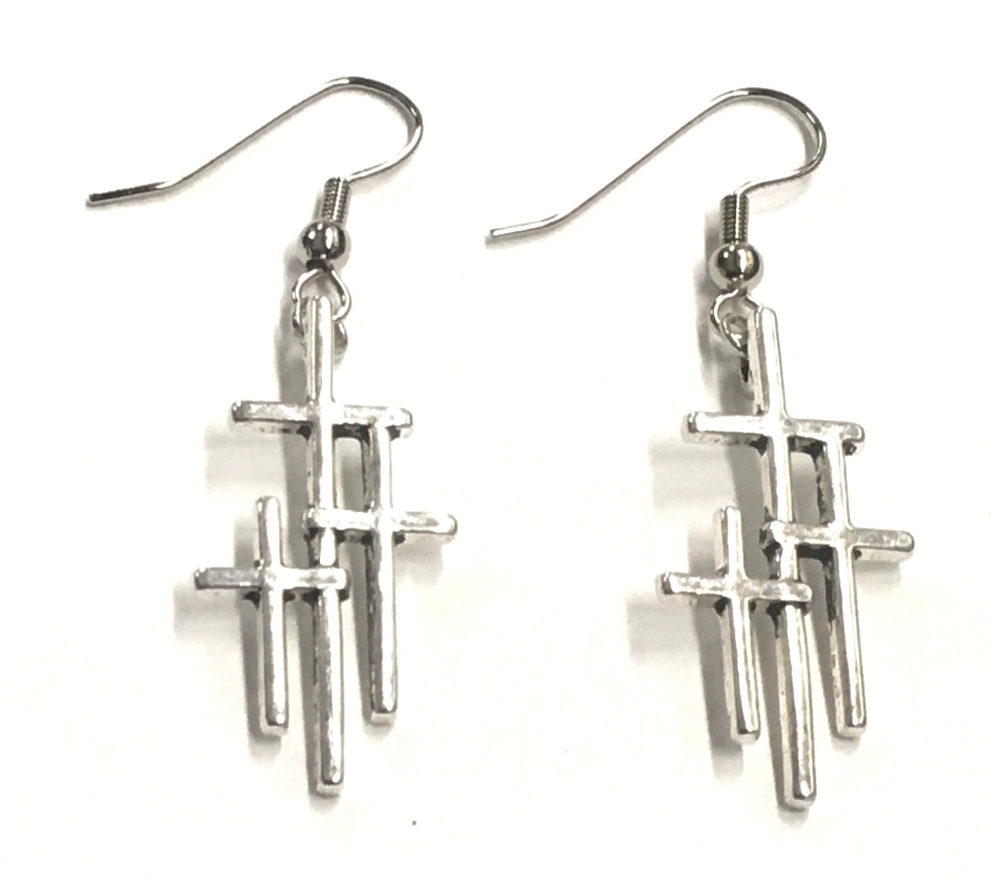 3 crosses earrings silver triple cross vintage style for women