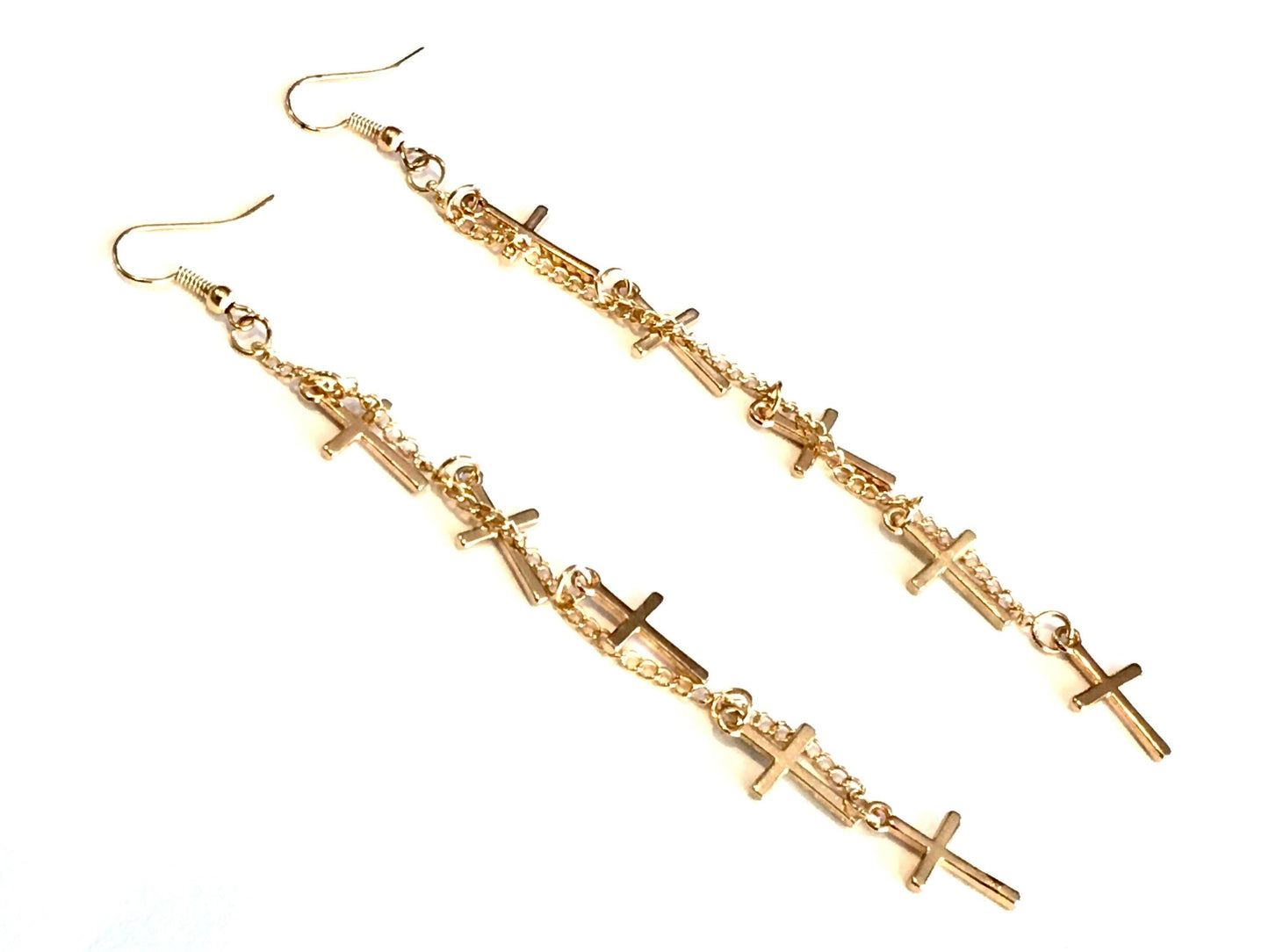 Silver Multi 5 Cross Earrings Boho Silver Chain Hippie Dangle Wedding Sideways Cross of Jesus Jewelry for Woman Jewellery for Girls