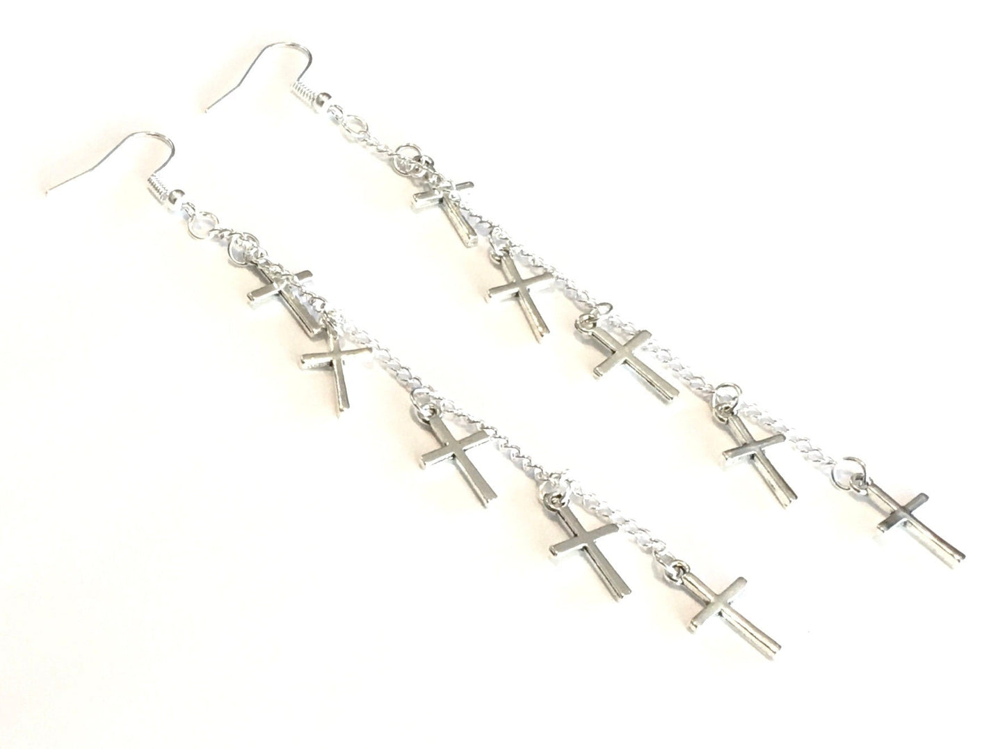 Silver Multi 5 Cross Earrings Boho Silver Chain Hippie Dangle Wedding Sideways Cross of Jesus Jewelry for Woman Jewellery for Girls