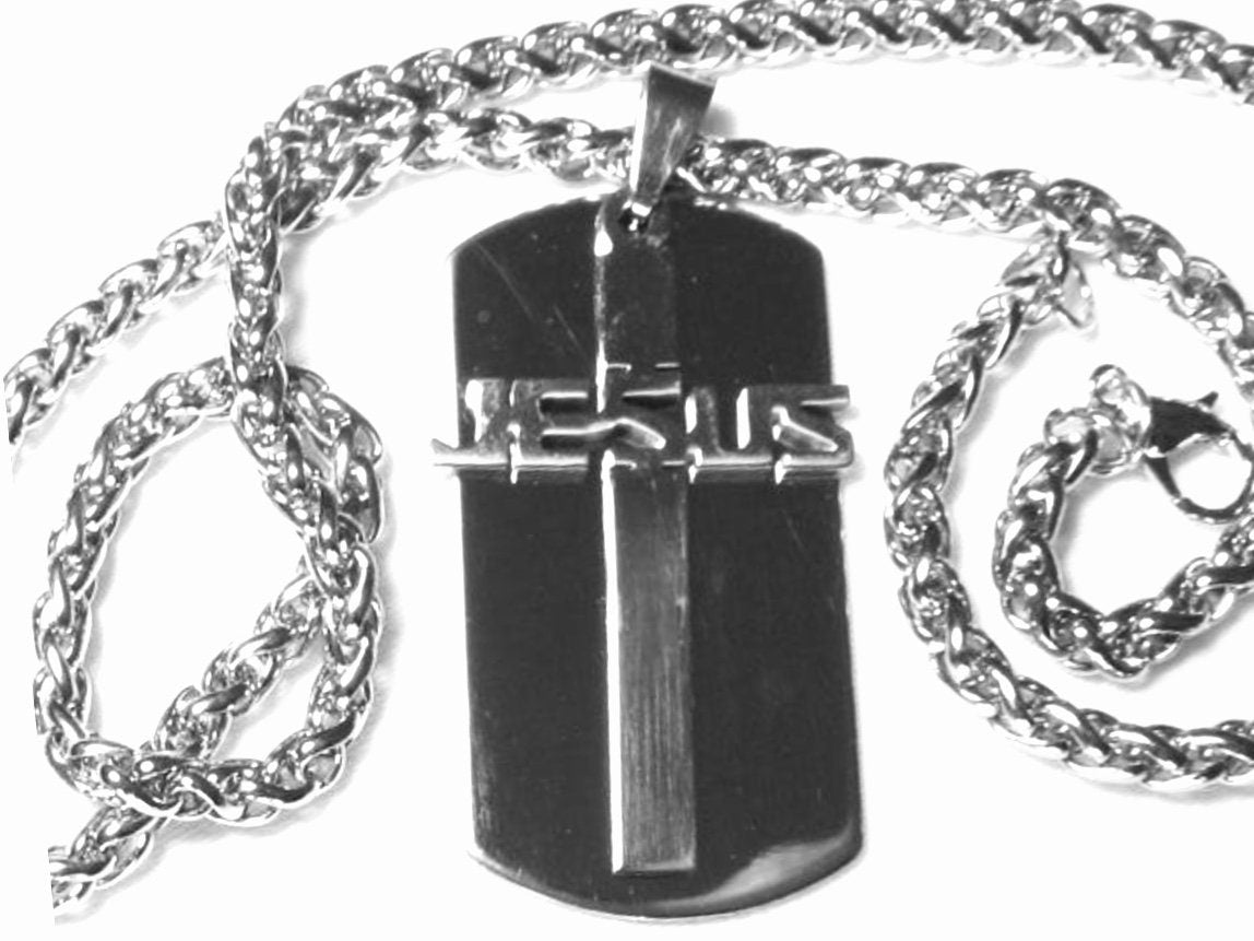 Jesus Cross Dog Tag Necklace for Men Silver Gold Cross of Jesus Cut Out Pendant Stainless Steel Mens Boys Christian Jewelry jewellery