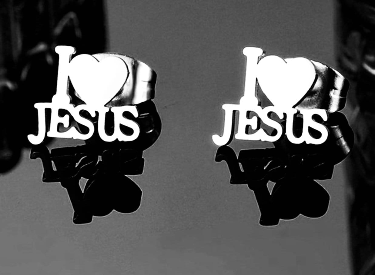 I Love JESUS Earring for Girls Black Gold Silver Lettering I Love Jesus Stud for Women Stud Modern Waterproof Hypoallergenic Stainless Steel