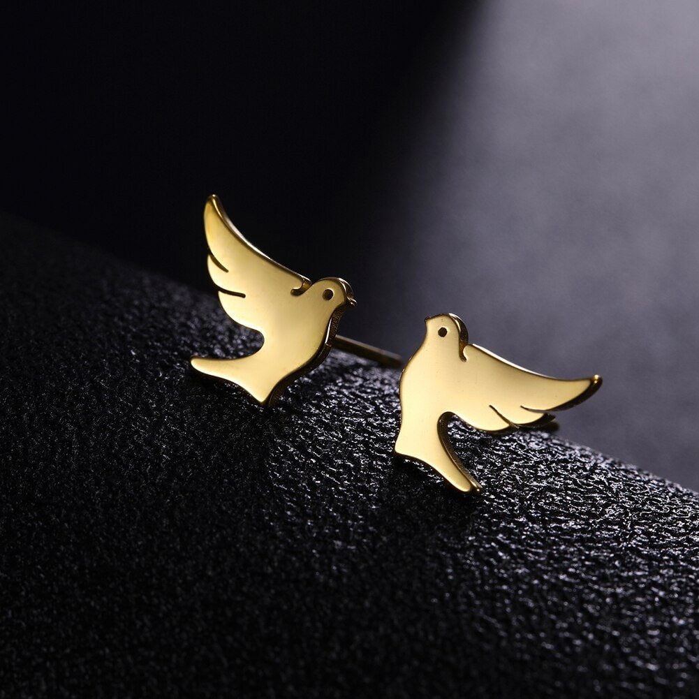 Peace Dove Stud Earrings olive branch baptism wedding dove symbol of Sole and Holy Spirit Womans Girls Christian Jewelry Jewellery