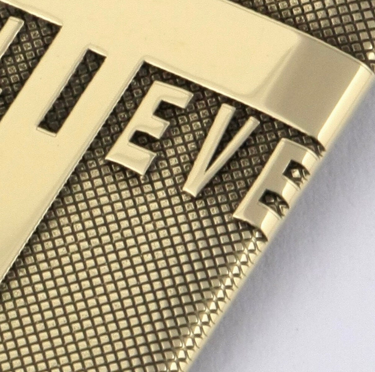 Solid brass BELIEVE dog tag cross necklace pendant detail engraved cross hatch biker heavy box chain jewelry