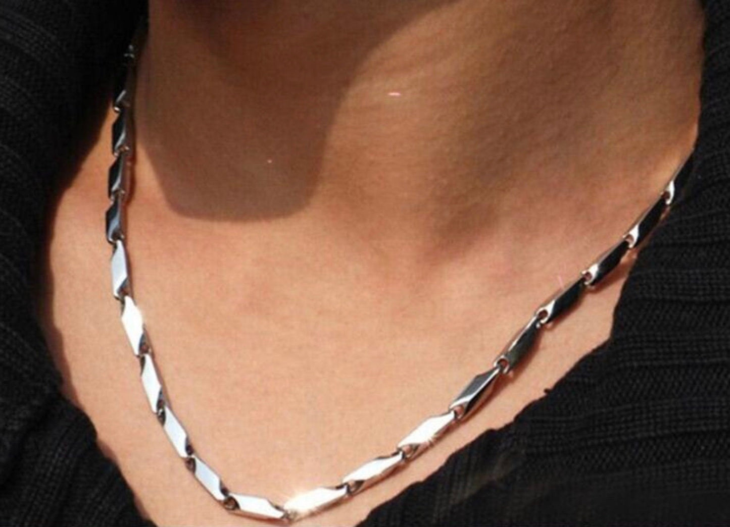 Waterproof Silver Square Bar Chain Necklace for Men Heavy Stainless Steel for Boys Jewelry Girls Jewellery