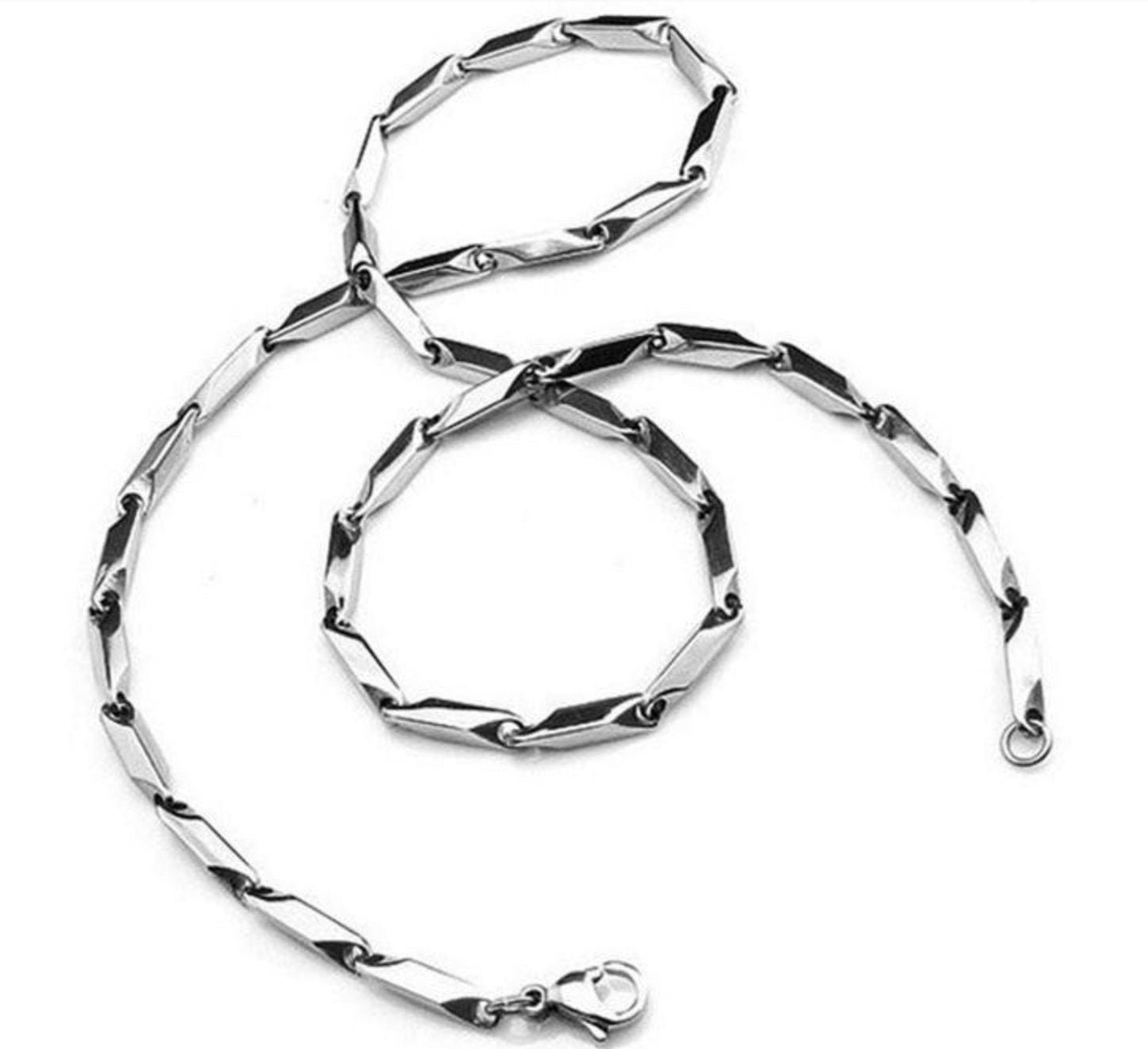 Waterproof Silver Square Bar Chain Necklace for Men Heavy Stainless Steel for Boys Jewelry Girls Jewellery