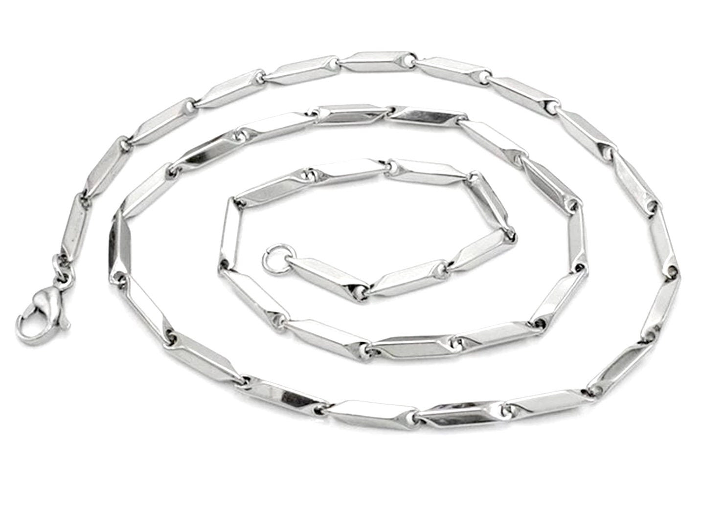 Waterproof Silver Square Bar Chain Necklace for Men Heavy Stainless Steel for Boys Jewelry Girls Jewellery
