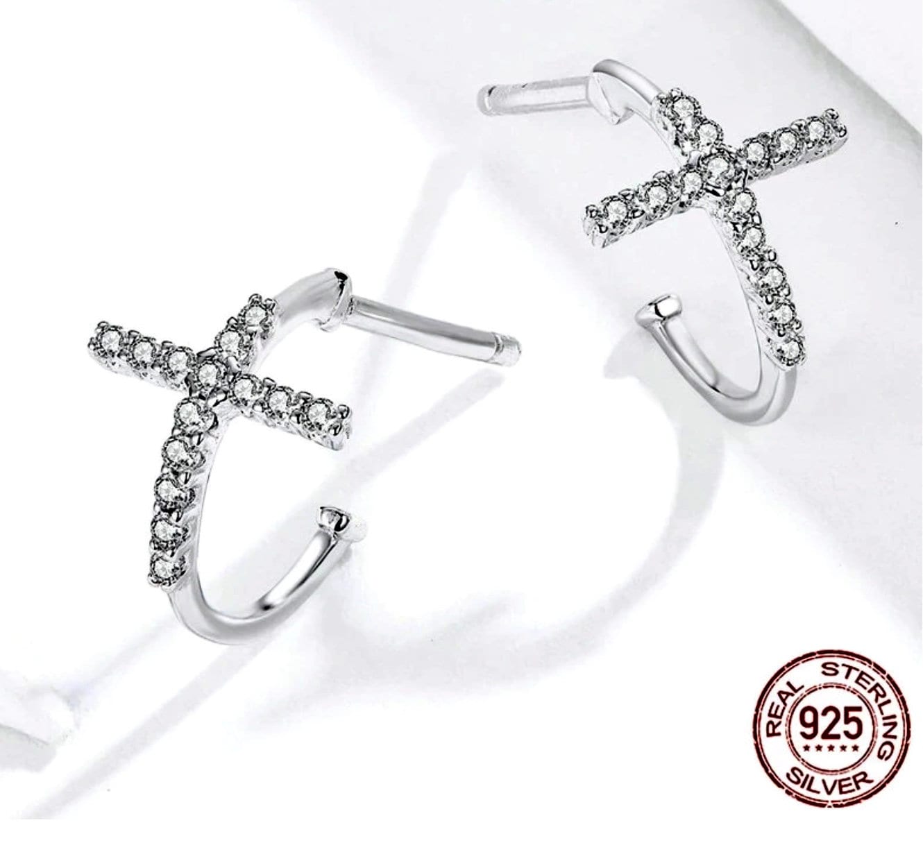 Solid sterling silver zirconium cz cross cuff earrings Stud brilliant color crosses small women girls swag bling weddings bridesmaid jewelry