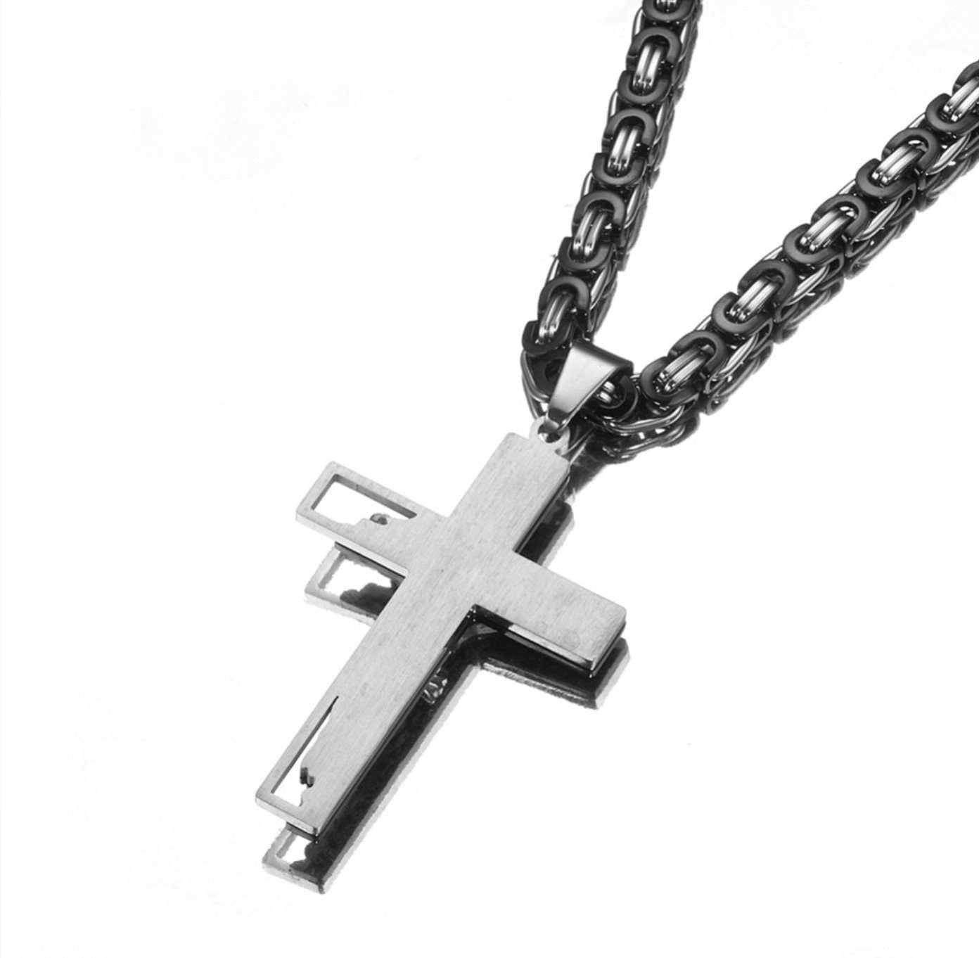 Crucifix Cross Prayer Ephesians 1:17 Cut Out Our Father hip hop Men Orthodox Byzantine Chain Silver Gold Waterproof Stainless Steel