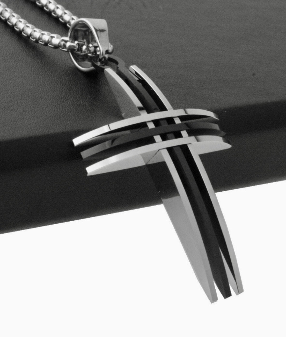 Large 3 Crosses 3 Bar Necklace 3 Layer 2 Color Silver Gold Triple Cross Stainless Steel waterproof orthodox crucifix Christ Jesus Jewelry
