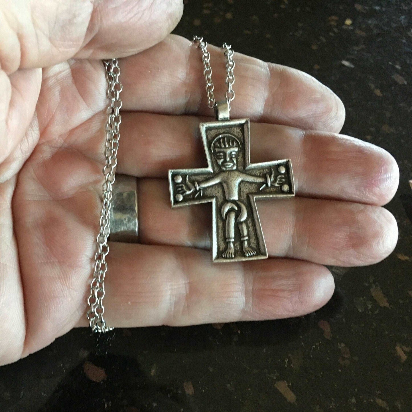 Ancient Viking Crucifix Crafted Pendant Cross Necklace Silver Novgorod Russian Jesus