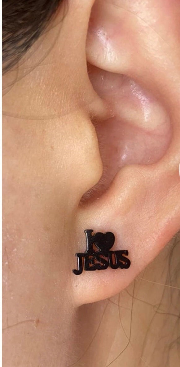 I Love JESUS Earring for Girls Black Gold Silver Lettering I Love Jesus Stud for Women Stud Modern Waterproof Hypoallergenic Stainless Steel