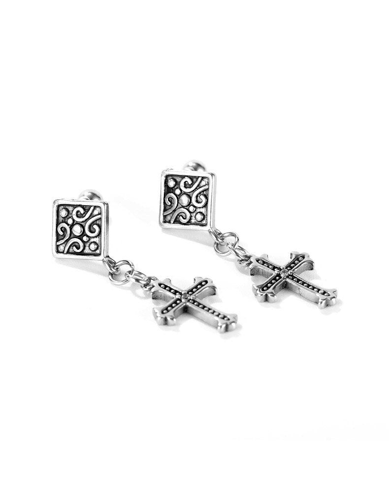 Athletic silver cross dangle earrings with screw back posts hypoallergenic stud cross for women men drop cross of jesus jewelry jewellery