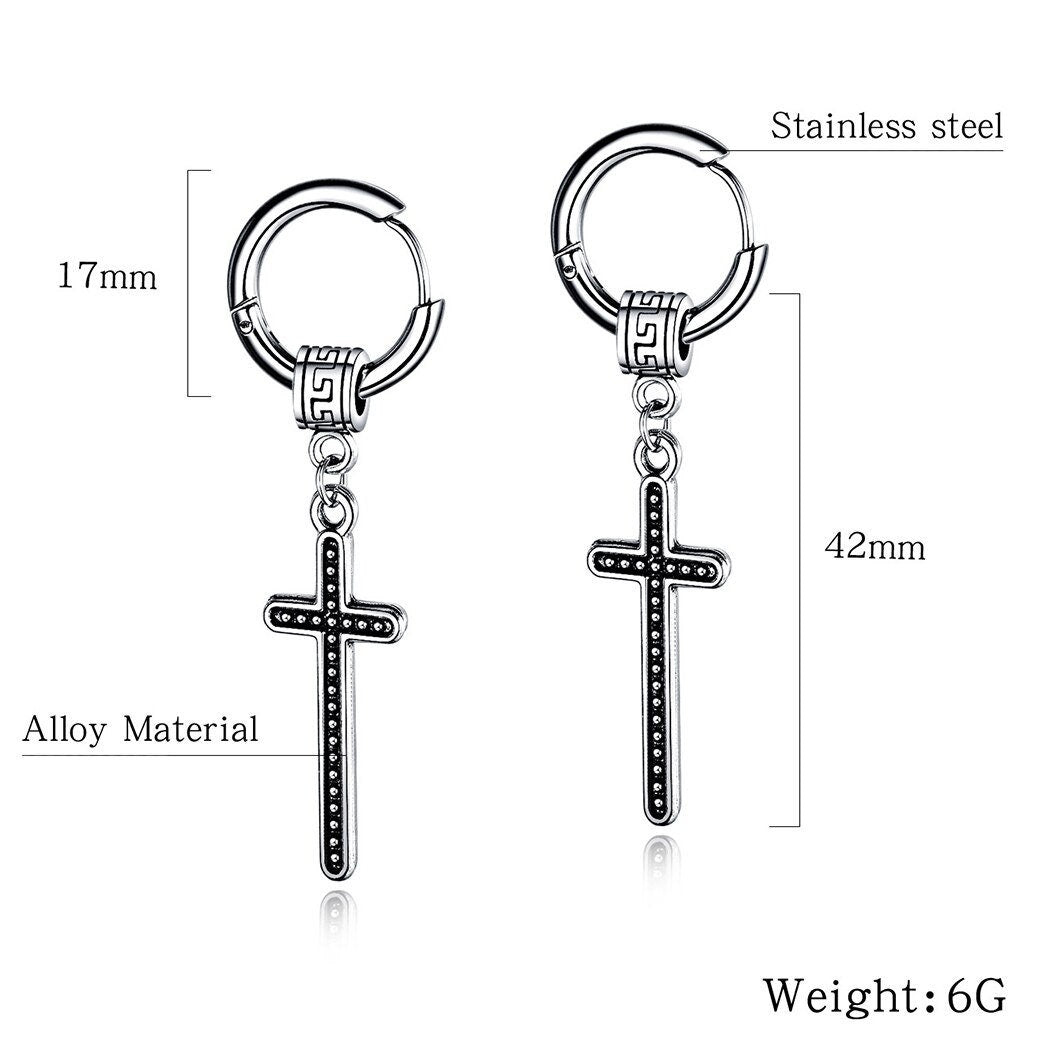 Long Viking Cross Earrings with Celtic Irish Design and Hoop Closure Crucifix Boho bohemian style Jesus Cross EarringsJewelry