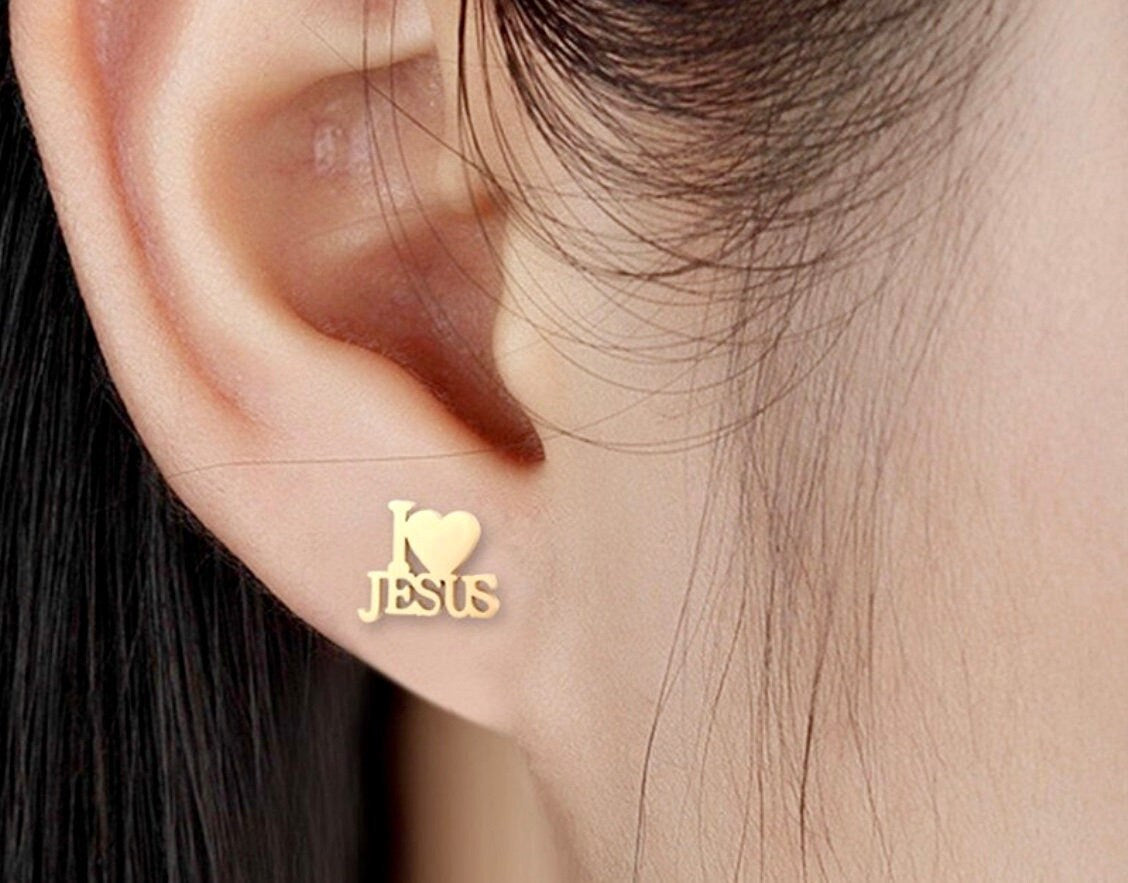 I Love JESUS Earring for Girls Black Gold Silver Lettering I Love Jesus Stud for Women Stud Modern Waterproof Hypoallergenic Stainless Steel