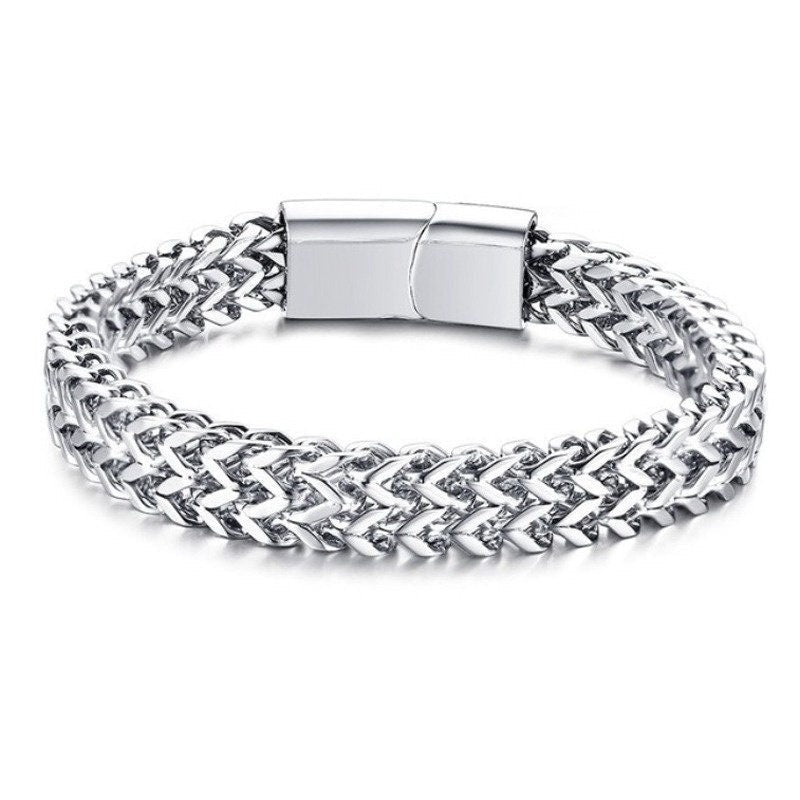 Wide Chain Bracelet for Men Black Gold Silver Double Thick Cuff Bangle Active Wear Stainless Steel Engraved Boys Design Jewelry Jewellery
