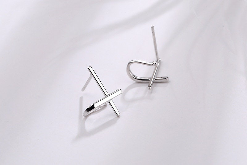 Dainty Solid Sterling Silver Cross Huggie Earrings 925 for Girls Women Silver Jesus Cross Post Wedding Jewelry Simple Christ Cross