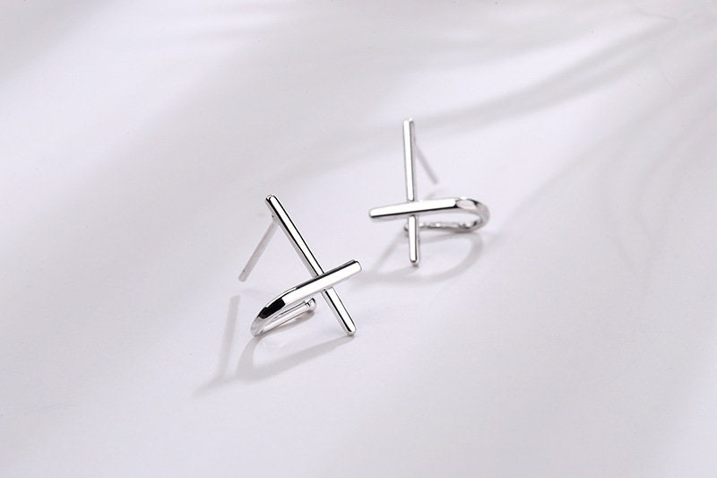 Dainty Solid Sterling Silver Cross Huggie Earrings 925 for Girls Women Silver Jesus Cross Post Wedding Jewelry Simple Christ Cross