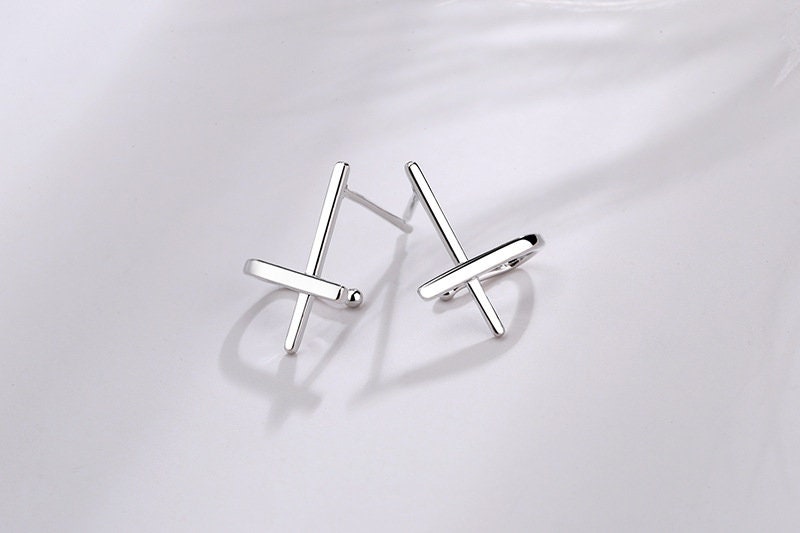 Dainty Solid Sterling Silver Cross Huggie Earrings 925 for Girls Women Silver Jesus Cross Post Wedding Jewelry Simple Christ Cross