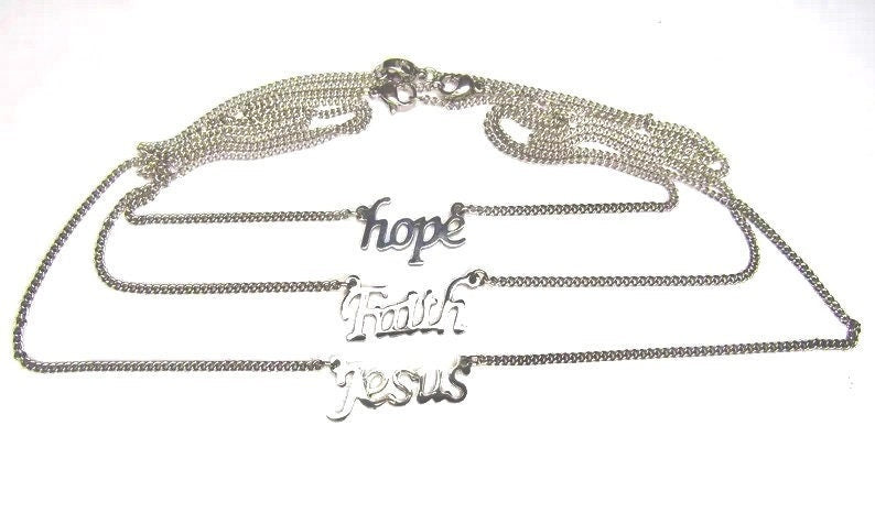 Silver Hope Faith Jesus Choker Necklace Cross Pendant Cutout Necklace Chain for Girls Women Christian Jewelry script jewellery