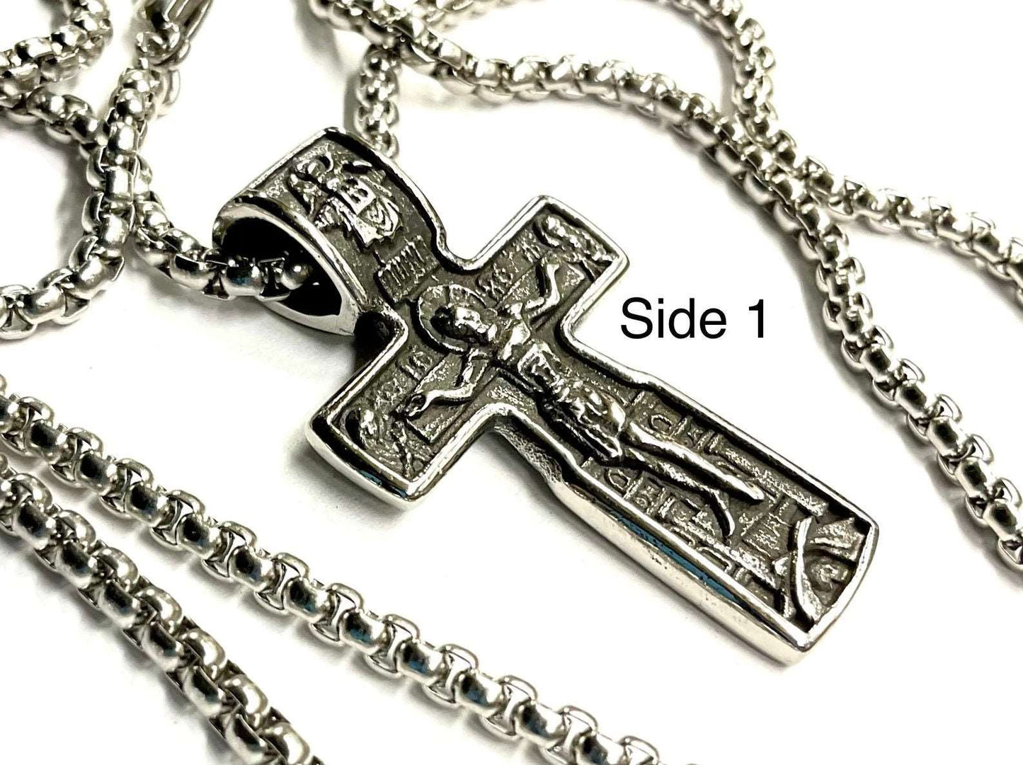 Gothic Crucifix Catholic Cross Ancient Crucifix Russian Orthodox Necklace Silver Gold Heavy Stainless Steel Thick Chain Jewelry